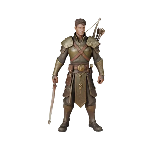 Fantasy NPC Ranger 3D-Charakter, Engine-Viewport-Ansicht, für Unreal Engine vorbereitetes Asset mit stehender Pose und PBR