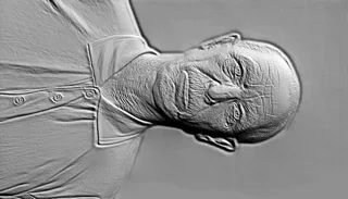 3D model of an elderly man in a shirt bas-relief, rendered in a sculptural style.
