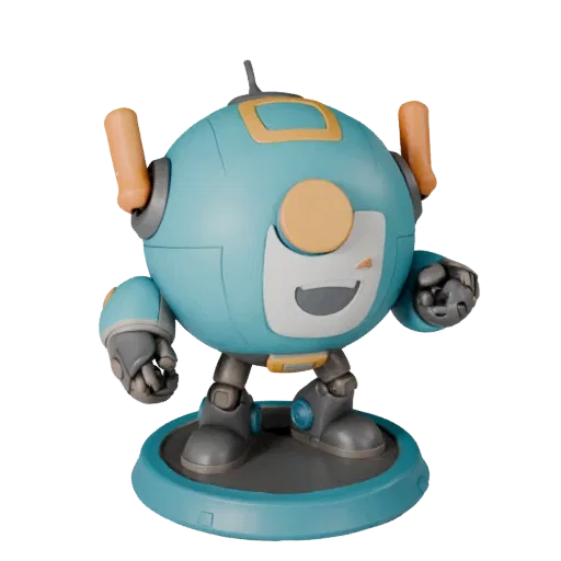 Fantasy Robot Mascot collectible 3D model preview showing pose, studio close-up view, expression and smooth toy surfaces