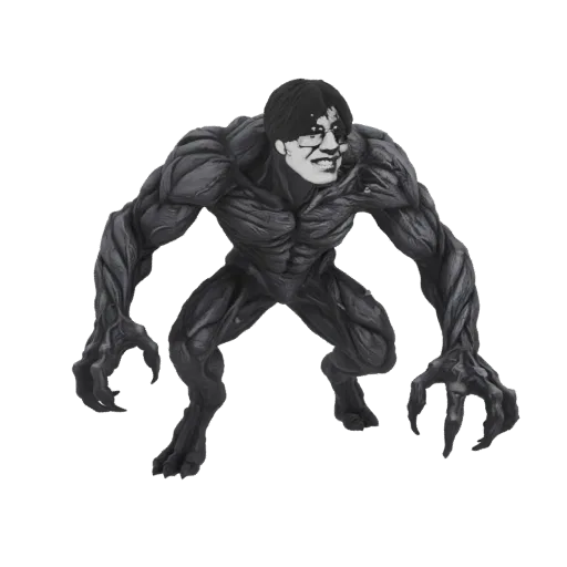 3D model of a dark, muscular mutant humanoid creature with a distorted human face and sharp claws, posed menacingly.