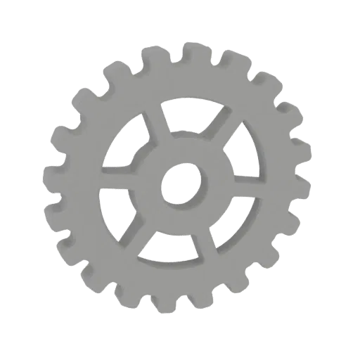 3D render of a grey gear with detailed teeth and internal spokes, presented on a white background.
