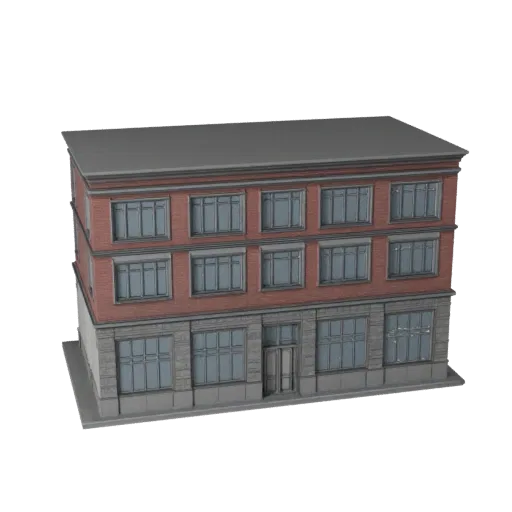 Modello 3D Facciata Ufficio pronto per Unreal Engine, viewport Unreal Engine, che mostra materiali della facciata dell'edific