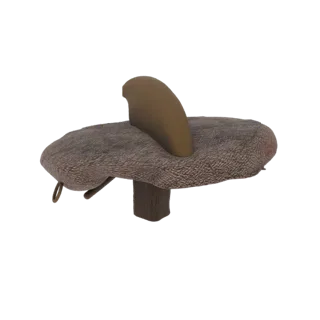 Uma renderização 3D de um selim rústico com assento texturizado e arção marrom liso, mostrado de um ângulo lateral contra um