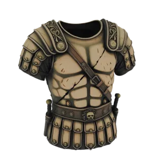 3D model of a Roman Lorica Segmentata armor bust with a skull belt, showing detailed segmented plates and a weathered finish.