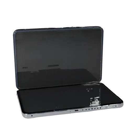 Foldable Tablet Phone High Poly 3D model, close-up studio render, showing glass screens, thin device proportions.