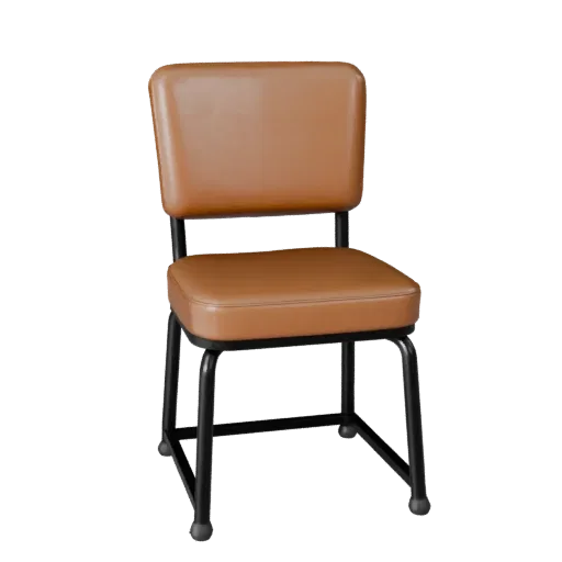 Industrial Dining Chair Realistic 3D model, dining room, three-quarter studio render, wood detail.