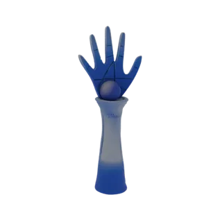 3D model of a blue Hand of Fate oracle with a crystal ball on a gradient base, featuring detailed palm lines.