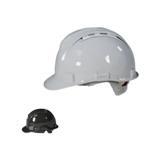 Modello 3D Elmetto da Cantiere GLB, rendering AR a tre quarti, che mostra gusci in plastica per visualizzazione prodotto.