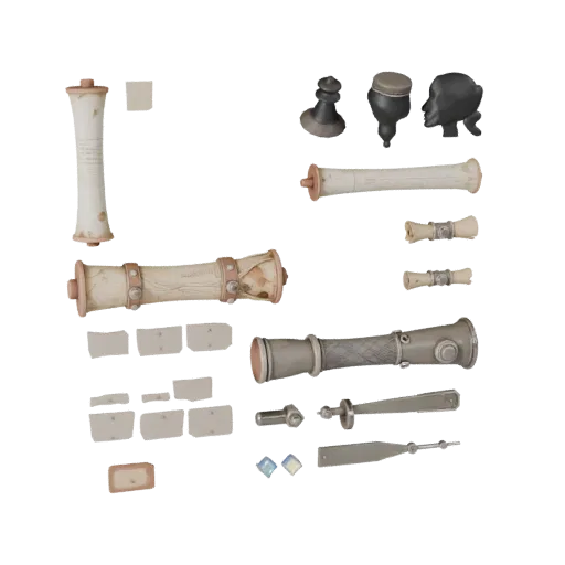 Workshop Scroll Bundle Realistic 3D model, three-quarter studio render, showing paper-like cards, small readable forms.