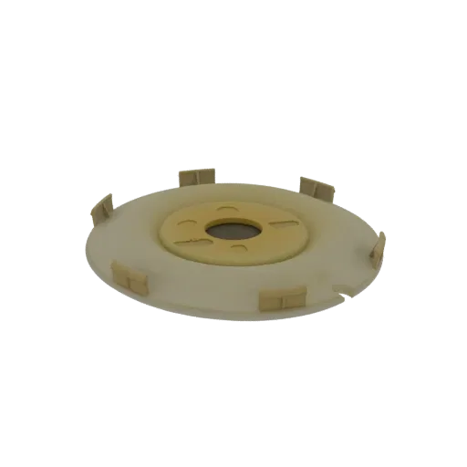 3D model of a weathered industrial gear sprocket with multiple teeth and a central hub, set against a black background.