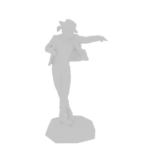 3D model of Michael Jackson in his iconic Thriller pose, wearing a fedora and jacket, with one arm extended.