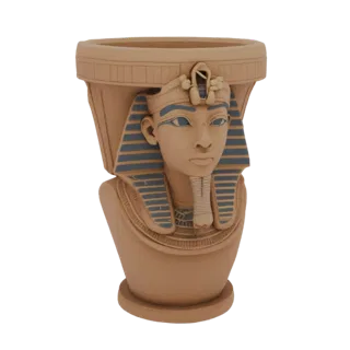 3D model of a planter in the shape of an ancient Egyptian pharaoh's head with a Nemes headdress, rendered in brown tones.