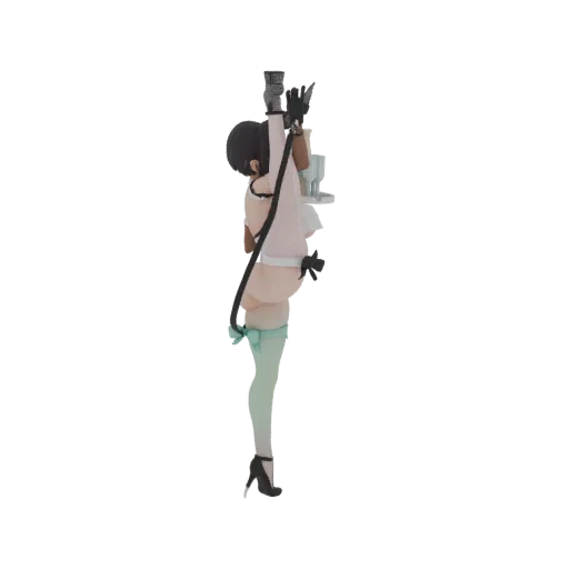 3D model of a stylized waitress balancing on one leg while holding a tray with glasses.