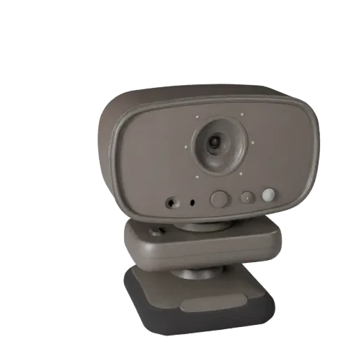 Wireless Webcam Realistic 3D model, three-quarter studio render, showing plastic shells, desktop scale.