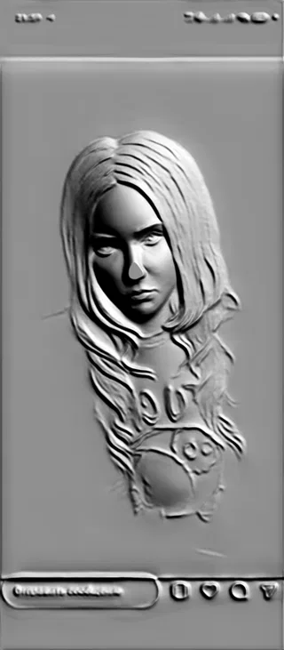 Modelo 3D de baixo-relevo "Medalhão" com rosto feminino, executado no estilo da escultura clássica.