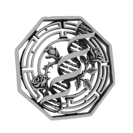 Octagonal DNA Helix and Roses Emblem