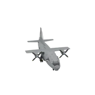 Modello 3D di un aereo da trasporto turboelica Antonov An-12 "Cub" grigio con quattro motori e una torretta di coda prominent