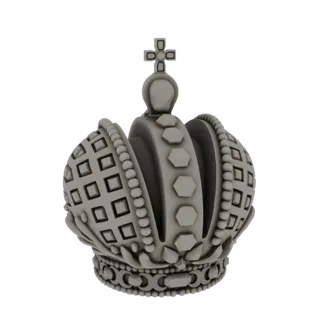 Un modello 3D dettagliato di una corona imperiale ornata con intricati lavori di perline, motivi a diamante, gemme esagonali