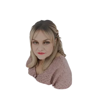 3D model of an elegant woman with braided blonde hair and a pink top, looking towards the viewer with a gentle expression.