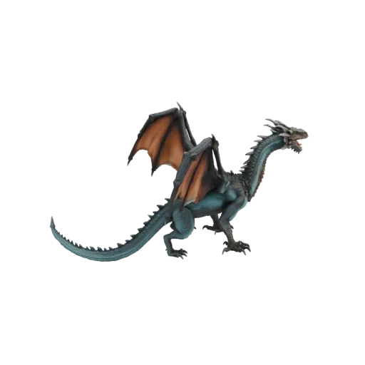 3D model of a blue dragon with spread wings, standing on its claws, with its mouth open.