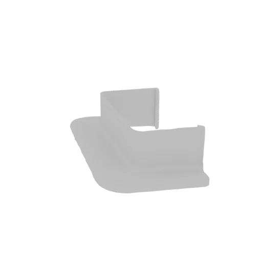 A light gray 3D model of a simple corner bracket, viewed from a slightly elevated angle.