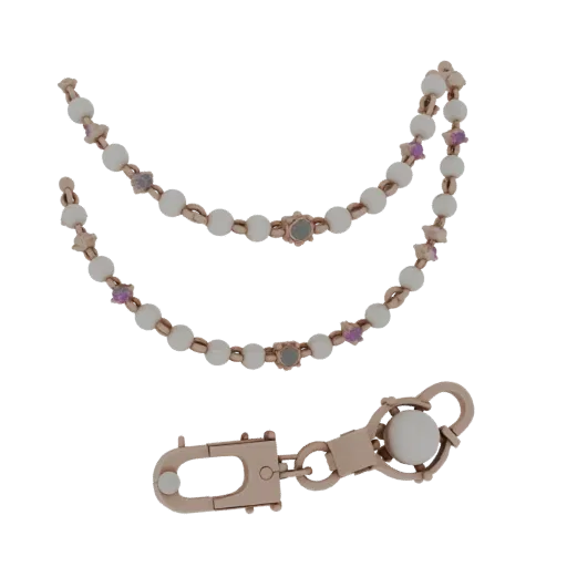 Sterling Silver Pearl Necklace 3D model, isometric collectible display render, pearl surface.