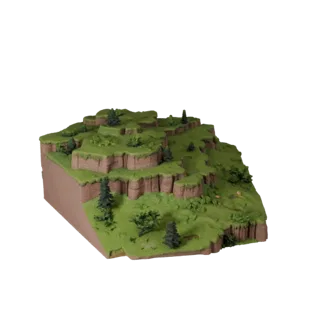 Enchanted Glade Biome Realistic 3D model, three-quarter environment render, showing terrain layers, terrain detail.
