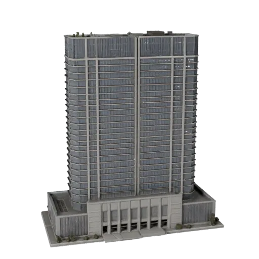 Luxury Skyscraper Tower Blender-ready 3D model, Blender studio render view, showing commercial office building materials and