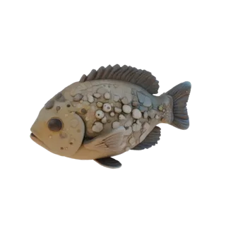 3D-Modell eines Steinfischs mit Steintextur, der auf dem Aquarienboden liegt