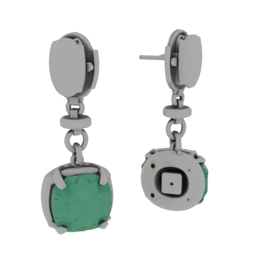 Emerald Earrings 3D model, three-quarter front view, AR viewer studio render, emerald finish.