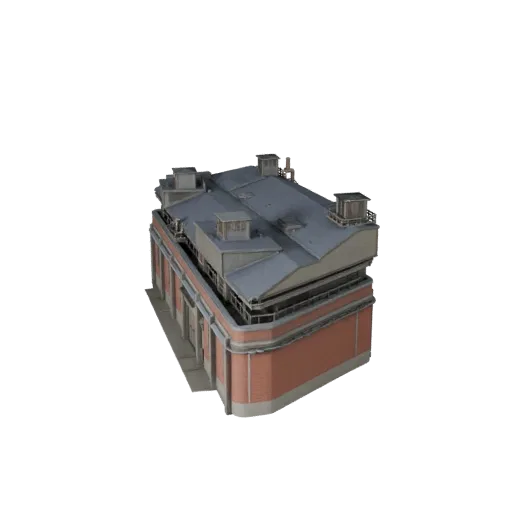 Wasseraufbereitungsanlage hohe Poly 3D-Modell, Nahaufnahme architektonischer Renderansicht, die industrielle Gebäudemateriali
