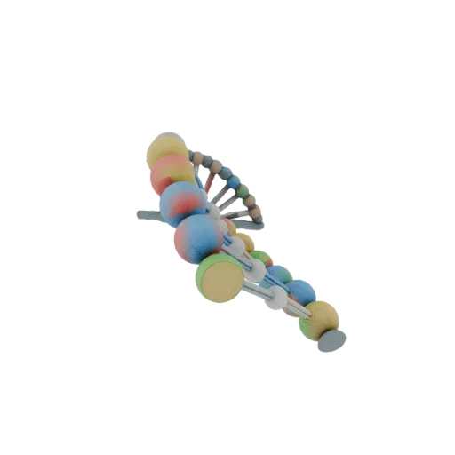 Protein DNA Helix High Poly 3D model, close-up studio render, showing colored spheres, molecule layout.