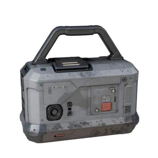 Field Tech Energy Cell Realistic 3D model, three-quarter studio render, showing emissive strips, strong prop silhouette.
