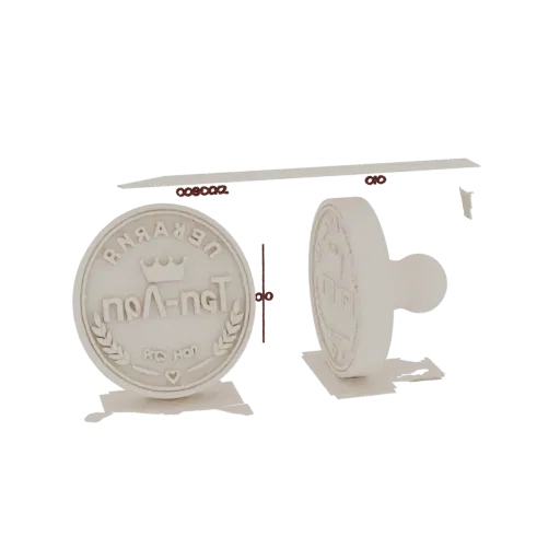 3D model of a circular cookie stamp with 'Thank You' text and a laurel wreath, featuring a comfortable handle.