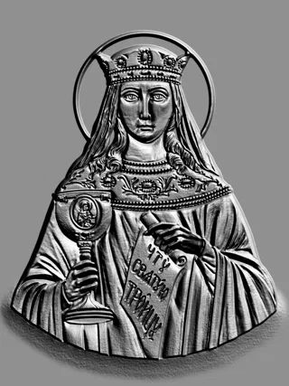 3D model of Holy Trinity bas-relief with chalice and scroll, in engraving style