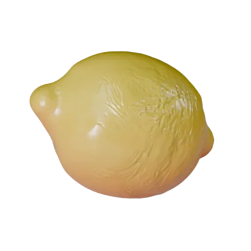 Lemon High Poly 3D model, close-up studio render, showing skin pores, recognizable fruit forms.