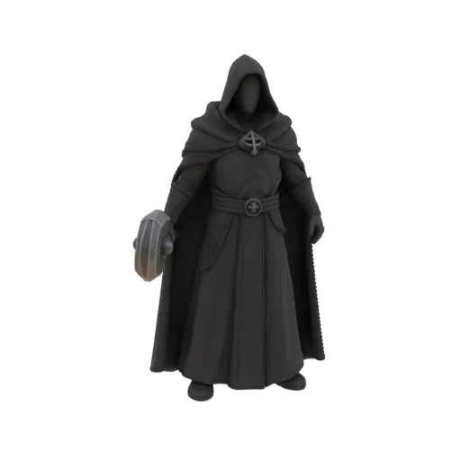 Fantasy Obsidian Cleric Miniatur STL, Drei-Viertel-Tabletop-Rendering, harzdruckbare Zauberer-Miniatur mit stehender Pose; Sa