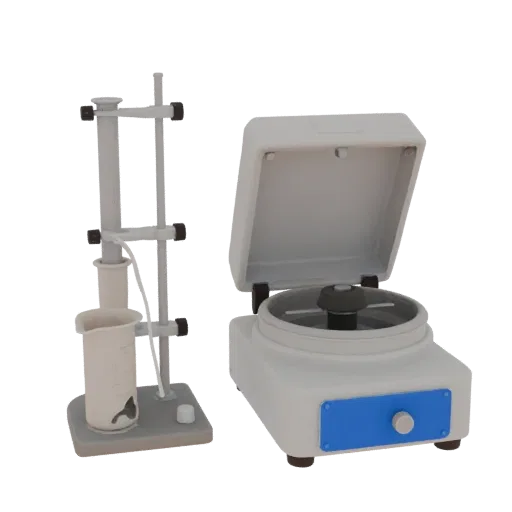 Classroom Centrifuge Realistic 3D model, three-quarter studio render, showing glass, recognizable lab forms.