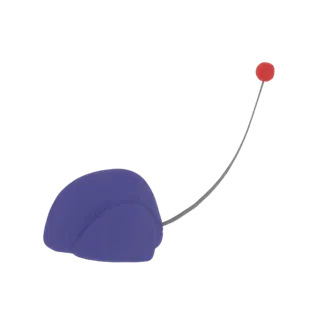 Ein 3D-Rendering einer stilisierten blauen Maus mit einer gebogenen roten Antenne, die von ihrem Rücken absteht.