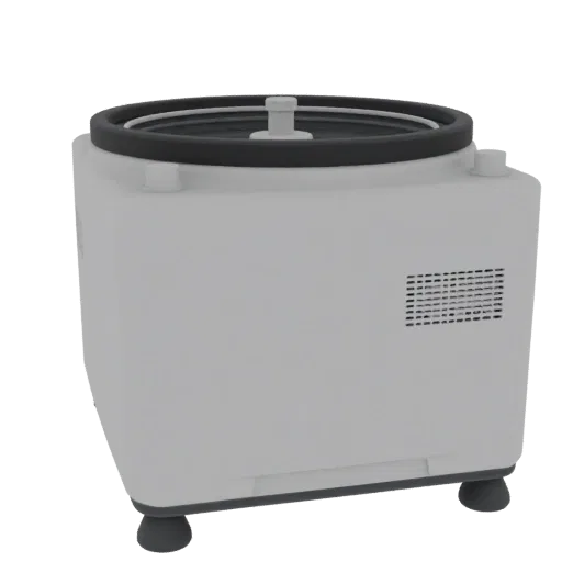 Chemistry Centrifuge 3D model, side profile view, technical viewport render, showing glass, recognizable lab forms.