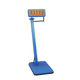 Piattaforma pesapersone blu da terra con display digitale, modello 3D