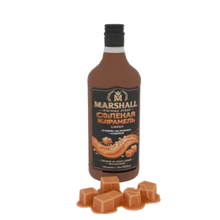 3D model of a Marshall Salted Caramel syrup bottle with scattered caramel candies