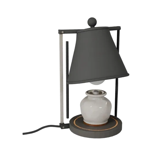 Ceramic Desk Lamp game ready 3D model, perspective studio render, with calibrated lamp silhouette and material reads.