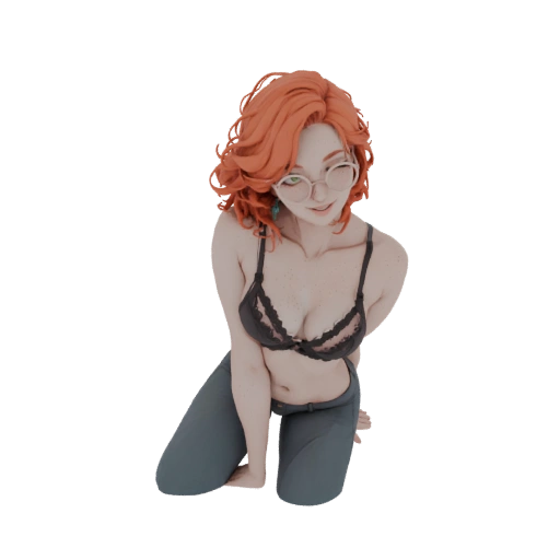 Anime Girl with Red Hair and Glasses