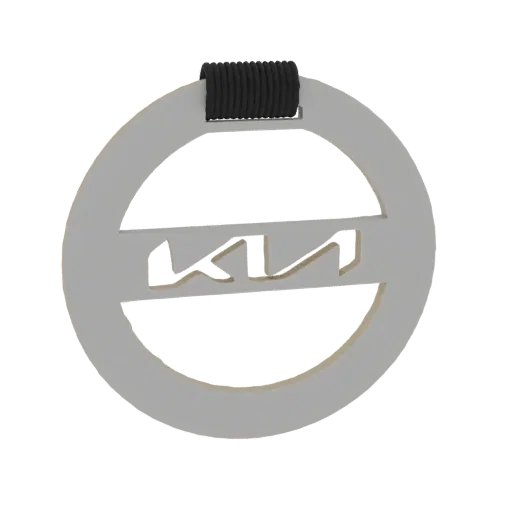 Modelo 3D del logo moderno de Kia diseñado como llavero, con un marco circular y un bucle de sujeción texturizado.