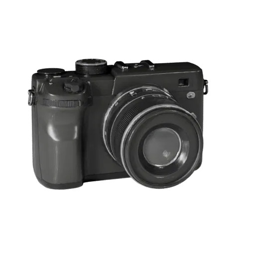 Mirrorless Drone Camera High Poly 3D model, close-up studio render, showing textured grips, lens barrels.