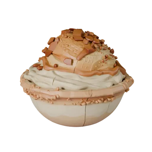 Bakery Ice Cream Bowl Printable 3D model, isometric STL render, showing cream, sweet food silhouette.