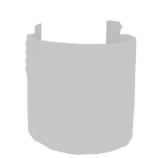 3D render of an abstract, light gray, curved cylindrical sculpture with an open top and base, set against a black background.