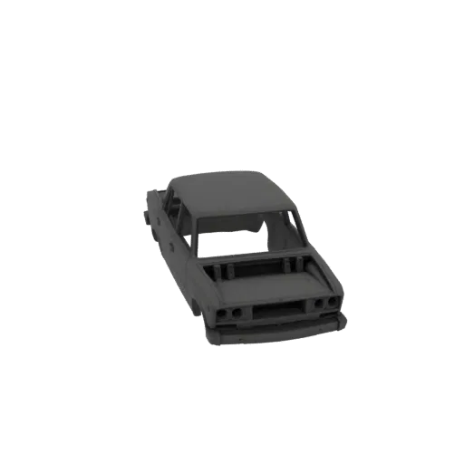 3D model of a classic sedan car body shell, viewed from a three-quarter front angle, against a white background.