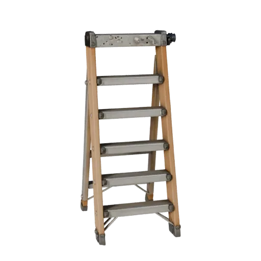 Construction Ladder 3D model, side profile view, technical viewport render, showing concrete, site-ready silhouettes.